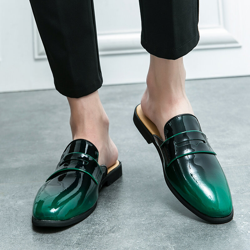 Zapatillas de diseño italiano para hombre, mocasines de charol, antideslizantes, informales, color negro, a la moda, para verano y primavera