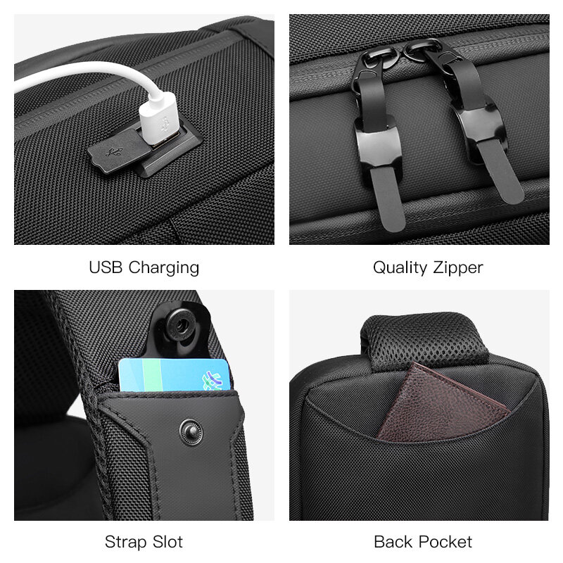 OZUKO-Bolso de hombro informal para negocios, bolsa de mensajero ajustable impermeable con puerto de carga USB, gran capacidad, para exteriores