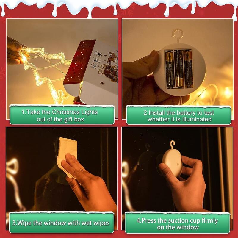 أضواء نافذة عيد الميلاد مع أكواب الشفط ، بطارية تعمل بالطاقة ، جرس شجرة ، نجمة على شكل LED مصاصة مصباح ، 3600 K ، 3 قطعة