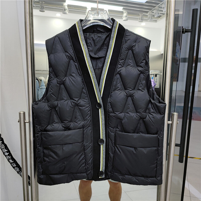 Down jacket vest women's short autumn and winter loose V-neck white duck down single-breasted jacket