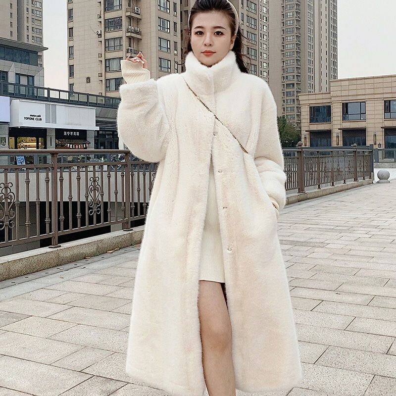 Новинка, осенне-зимнее пальто, женская длинная Меховая куртка из меха норки, верхняя одежда Мао, утепленная Высококачественная темпераментная куртка, Женский Топ