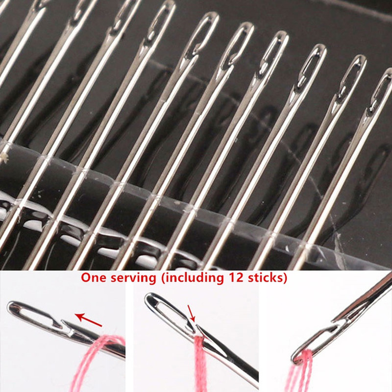 12/36PcsBlind Threading Needle Sewing Household Apparel Manual DIY Jewerly Beading Needles Big Hole Stainless Steel Needle