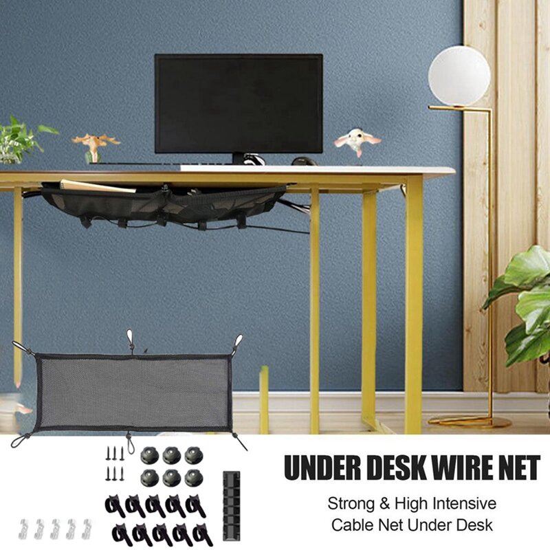 Flexível Under Desk Cable Management Net, Bandeja De Gerenciamento De Arame Para Casa, Mesa De Aula, Durável, Sob A Mesa