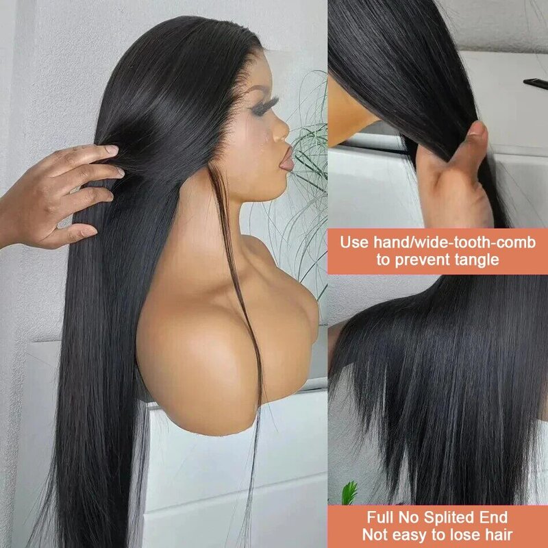 Peluca de cabello humano liso para mujer, postizo de encaje frontal transparente HD 13x4, pelo predespuntado brasileño, 13x6