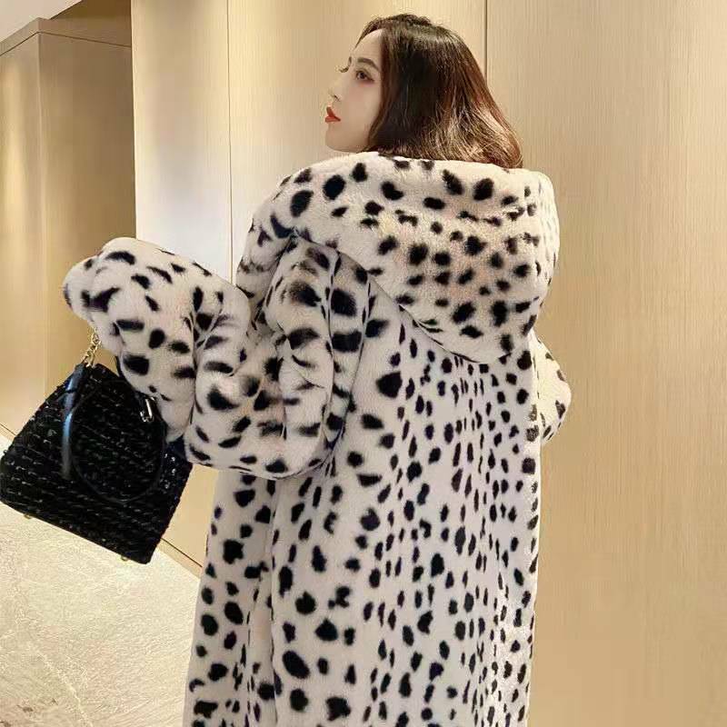 Abrigo de piel de leopardo de imitación para mujer, todo en uno abrigo de invierno, ropa de moda para mujer