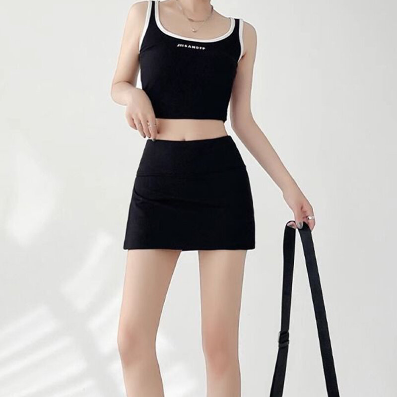 Gidyq Women Gray Skirt Korean Sexy Lined Hip Wrap Mini Skirt Ladies Summer Fashion High Waist A Line Sports Skirt New