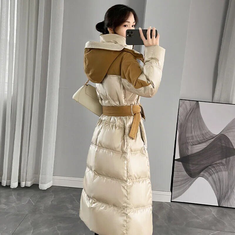 แจ็กเก็ตขนเป็ดสีขาวสไตล์เกาหลีสำหรับผู้หญิง, 2024เสื้อโค้ทขนเป็ดหนาแฟชั่นใหม่เสื้อคลุมกันหิมะแบบบางสำหรับผู้หญิง
