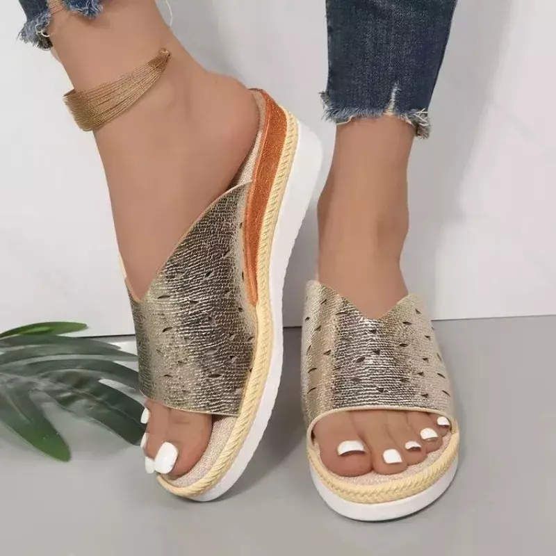 Zapatillas De cuña con punta abierta para Mujer, Sandalias De plataforma a la moda, chanclas informales De verano
