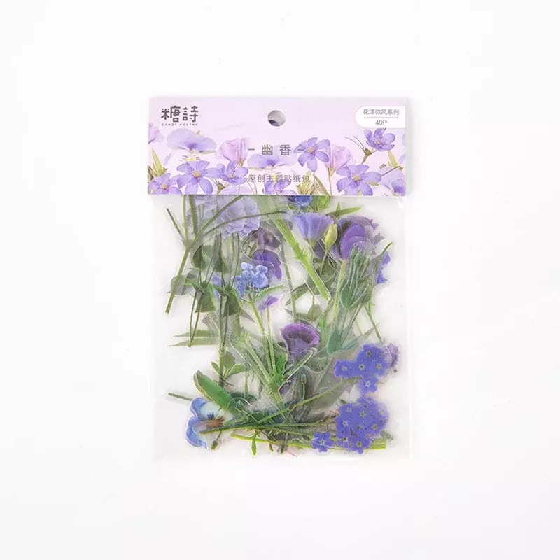 Paket stiker bunga 40pcs tanaman bunga segar transparan tahan air daisy dekorasi akun tangan bahan Scrapbooking