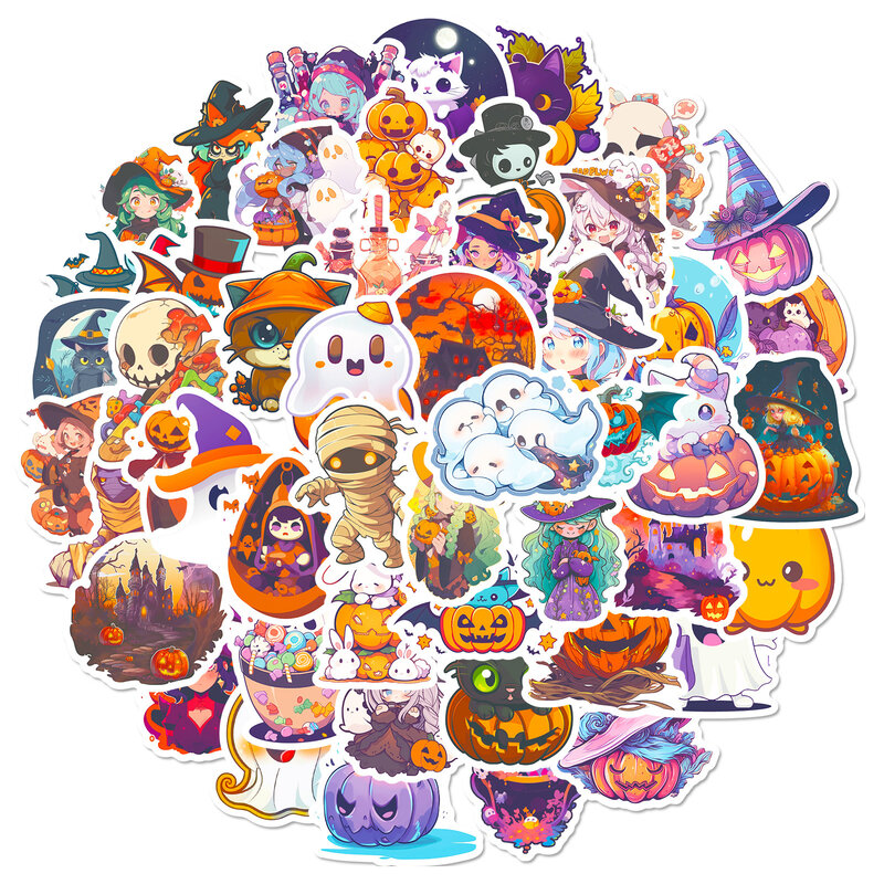 Pegatinas de dibujos animados de la serie Ghost Pumpkin, pegatinas de grafiti adecuadas para cascos de ordenador portátil, decoración de escritorio, Juguetes DIY, 50 piezas