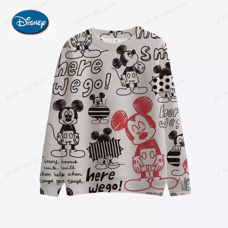 Sweater bertudung untuk anak-anak, Disney Mickey Mouse sweater bertudung lengan panjang kartun leher bulat 2024 untuk anak perempuan pria dan wanita