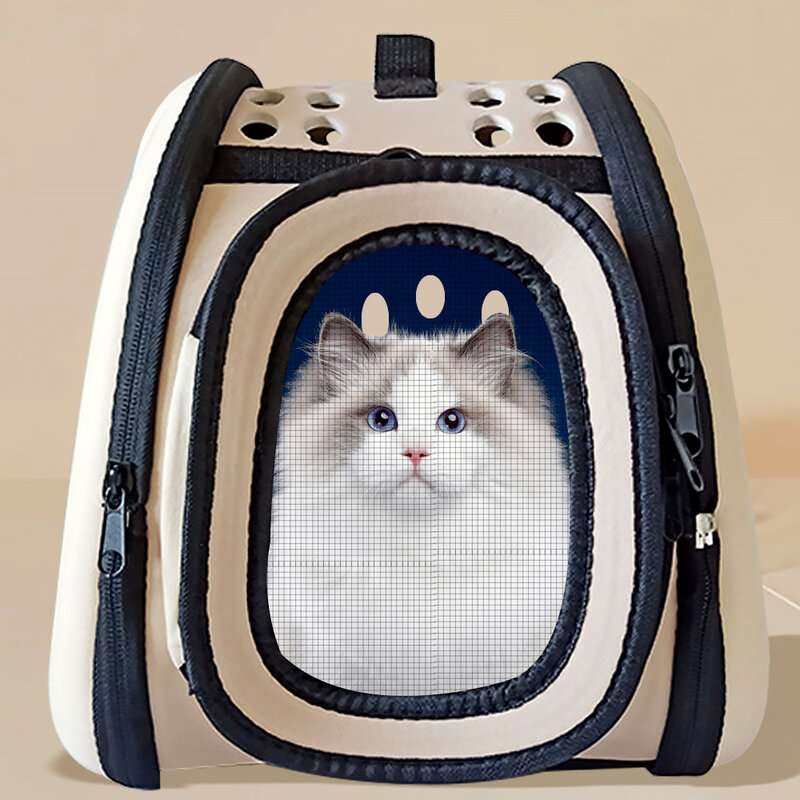 Tas selempang bahu portabel lintas batas, tas hewan peliharaan kapasitas besar, tas ransel kucing bisa dilipat, tas kucing bersirkulasi