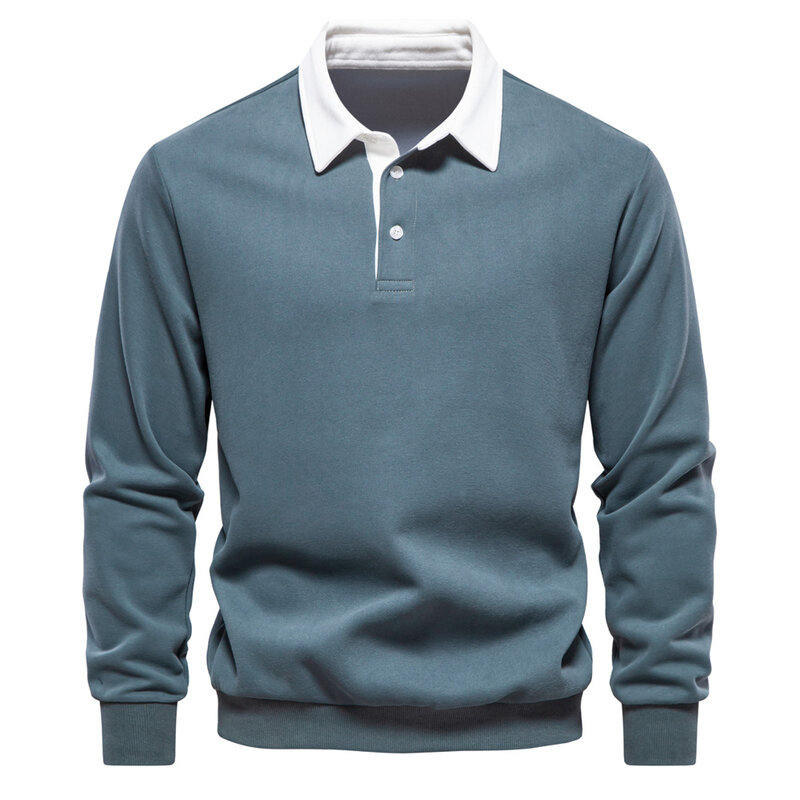 2023 baru musim gugur Fashion warna solid desain Polo leher kaus untuk pria kasual dan sosial kualitas katun kaus pria