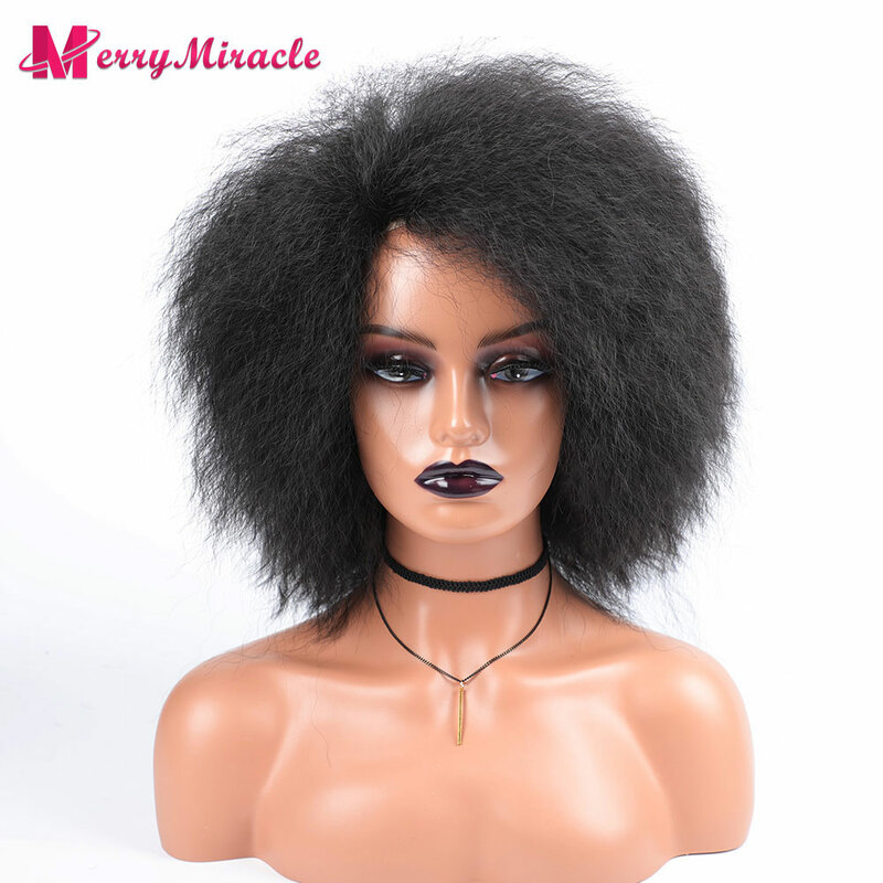 Peluca sintética corta y esponjosa para mujeres negras, pelo rizado y liso, Color Natural, Afro