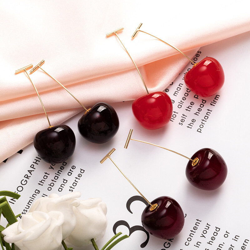 Small Fresh Sweet Lovely Cherry Cherries Cherries Earrings Pendant Fruit Earrings Red Cherry Earrings Charm Jewelry