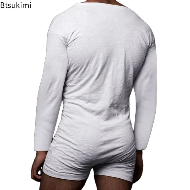 Nowe 2024 męskie zestawy seksowna piżama casualowe jednoczęściowe męskie z długim rękawem jednolity kombinezon jednorzędowy bielizna nocna męska bielizna nocna