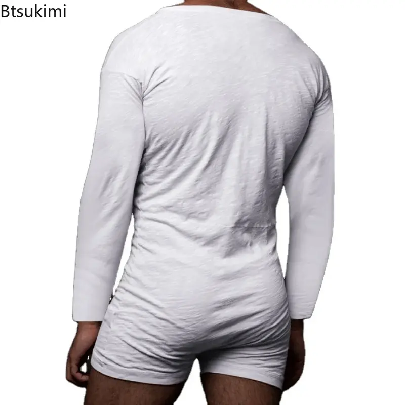 Nuovi pigiami Sexy da uomo 2024 set Casual One Piece Men manica lunga Solid pagliaccetto monopetto tuta Sleepwear Nightwear maschile