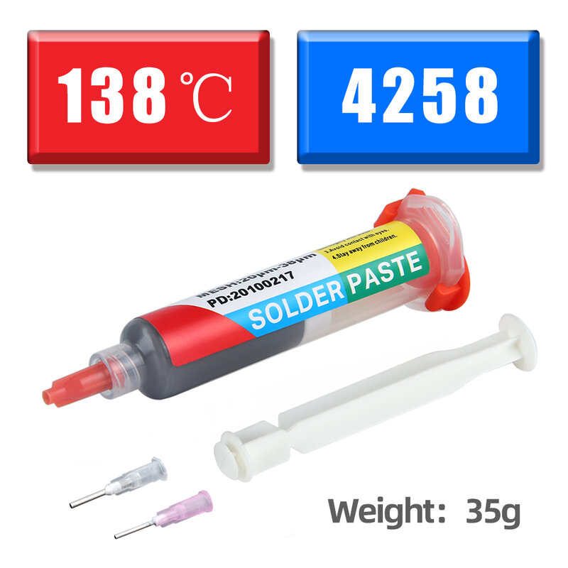 Sn42Bi58 Lead-free low-temperature solder paste Syringe type Sending push rod and needle Storage at room temperature