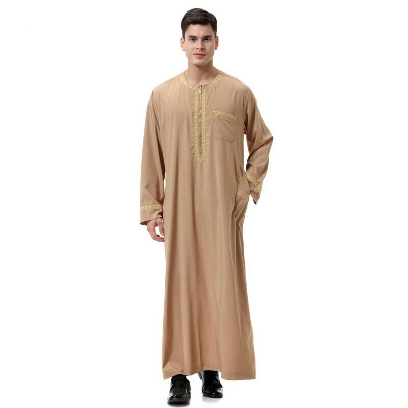 Мусульманская мусульманская одежда для мужчин, длинное кимоно на молнии с принтом Jubba Thobe, одежда для саудовского мусульманского происхождения, Арабская одежда для ислама, Дубая