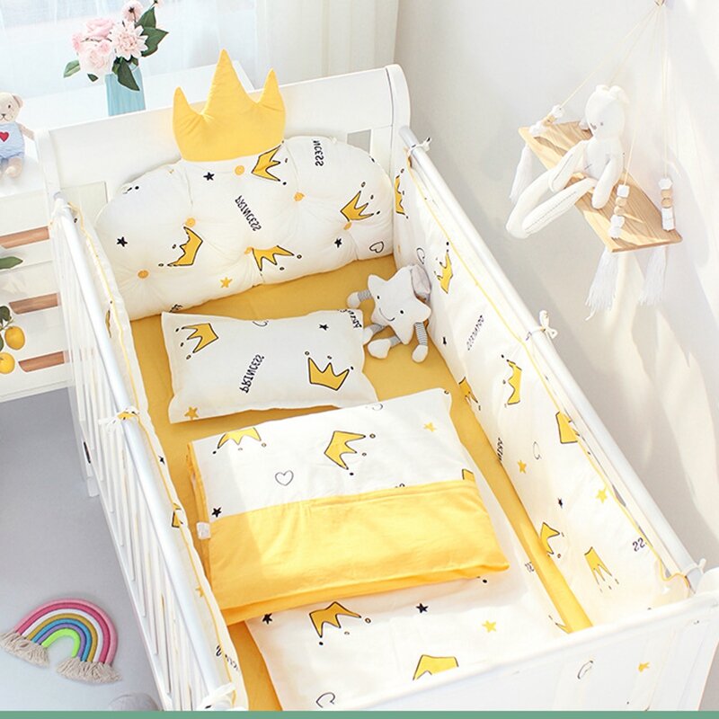 5Pcs Set Newborn Baby Cot Bumpers Crib Protector Reducer For Baby Sleeping Kids Bed Protective Fence Cotton Printting Kids Sheet