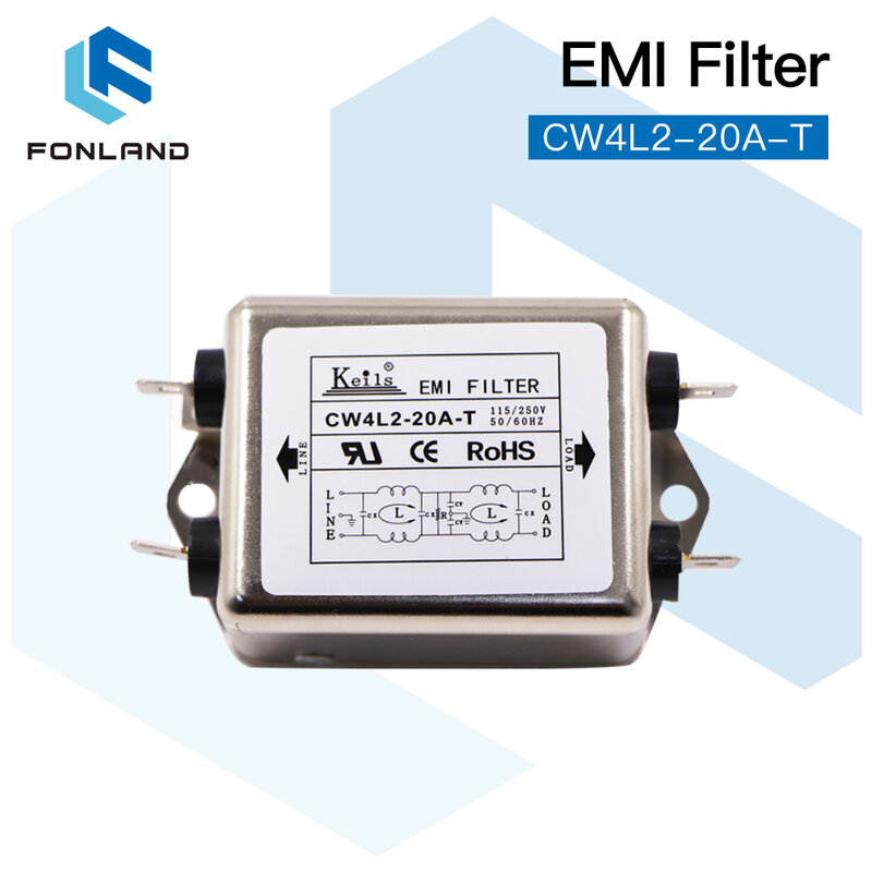 FONLAND-filtro EMI para máquina de grabado láser Co2, CW4L2-10A-T / CW4L2-20A-T monofásico AC 115V / 250V 20A 50/60HZ