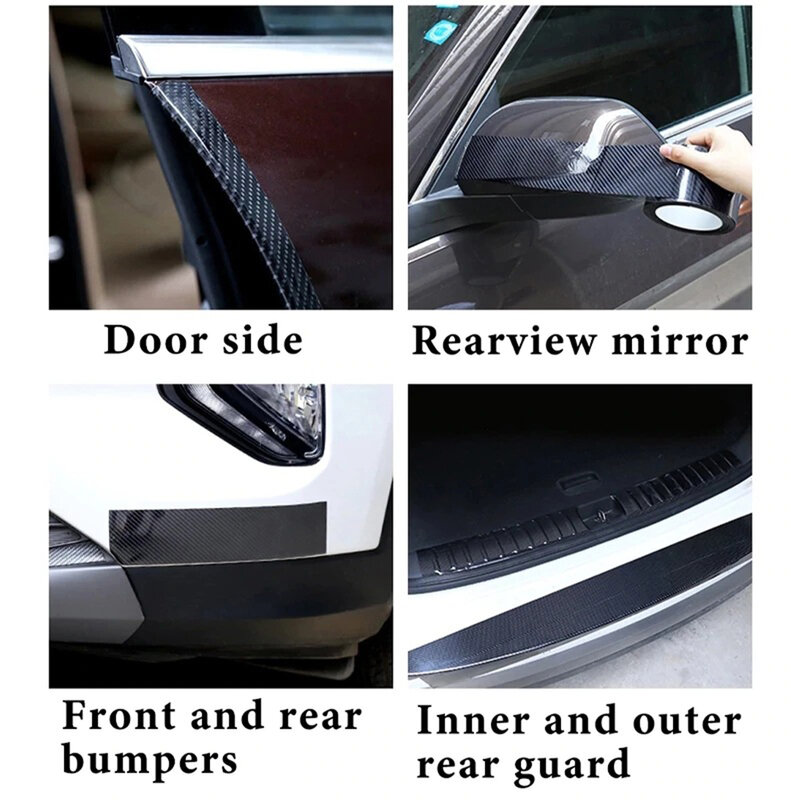 Stiker serat karbon 3D mobil, stiker pelindung pintu mobil anti gores, Strip Bumper mobil, pita pelindung