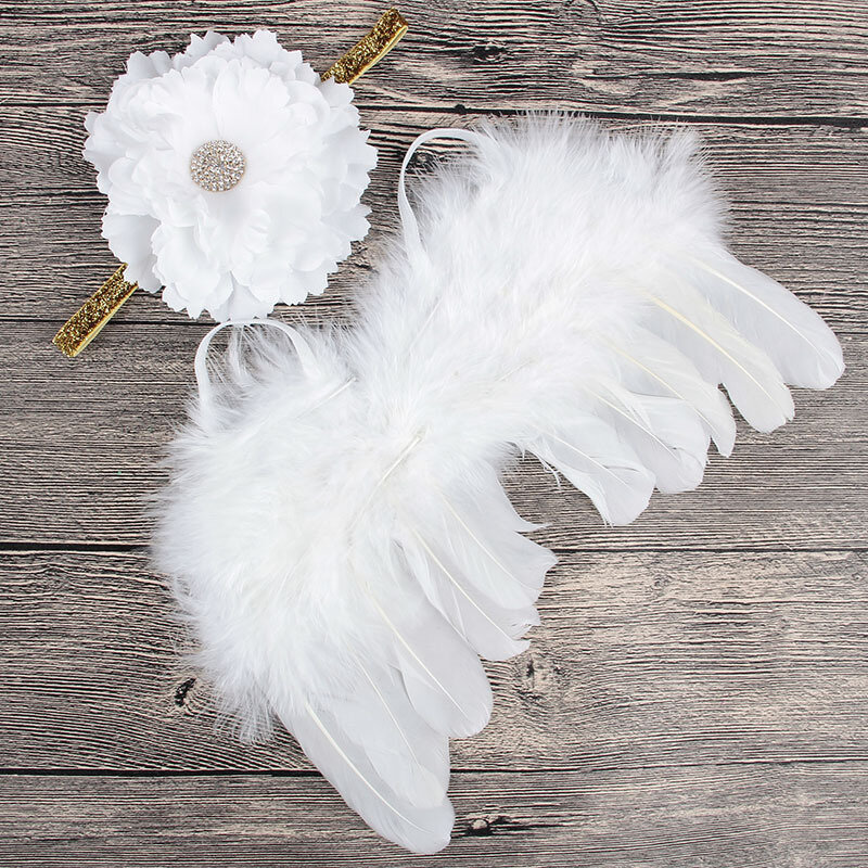 Vêtements de photographie d'ailes de plumes d'ange pour enfants nouveau-nés, bande de sauna de fleur de pivoine pour fille, prendre en charge les cheveux, accessoire d'accessoires