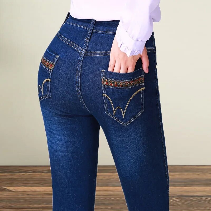 Straight leg Jeans Women High waisted Elastic New Slim Denim Pants Female Spring Autumn Loose Hip Lifting Casual Trousers