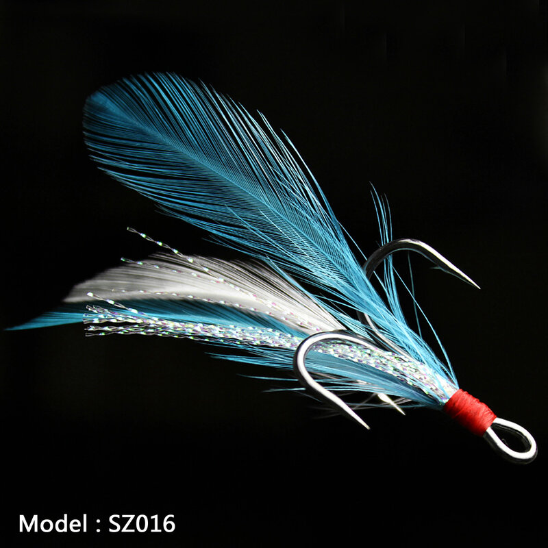 10Pcs ตกปลา Treble Hook Feather สำหรับ Minnow ตกปลาเหยื่อล่อตกปลาหนาม Annular Sharpened Fishhook 10-3/0 # sz016