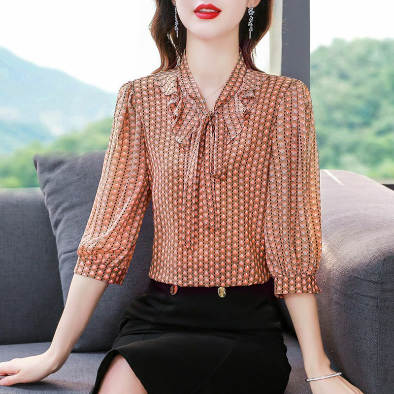 Women's Spring Autumn New Fashion Elegant V-Neck Long Sleeve Fragmented Blouse Casual Baidu Foreigner Commuter Comfortable Top