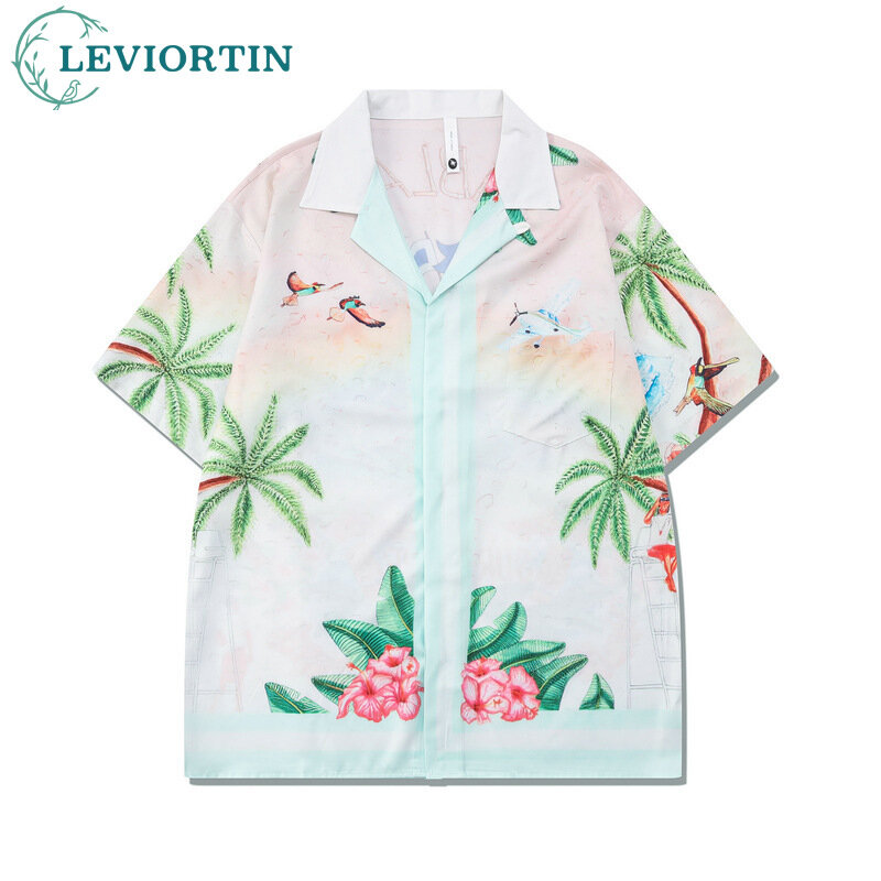 Baju desainer pria, baju Hawaii & celana pendek mewah 2 potong Set pria liburan tanaman tropis cetak kemeja lengan pendek