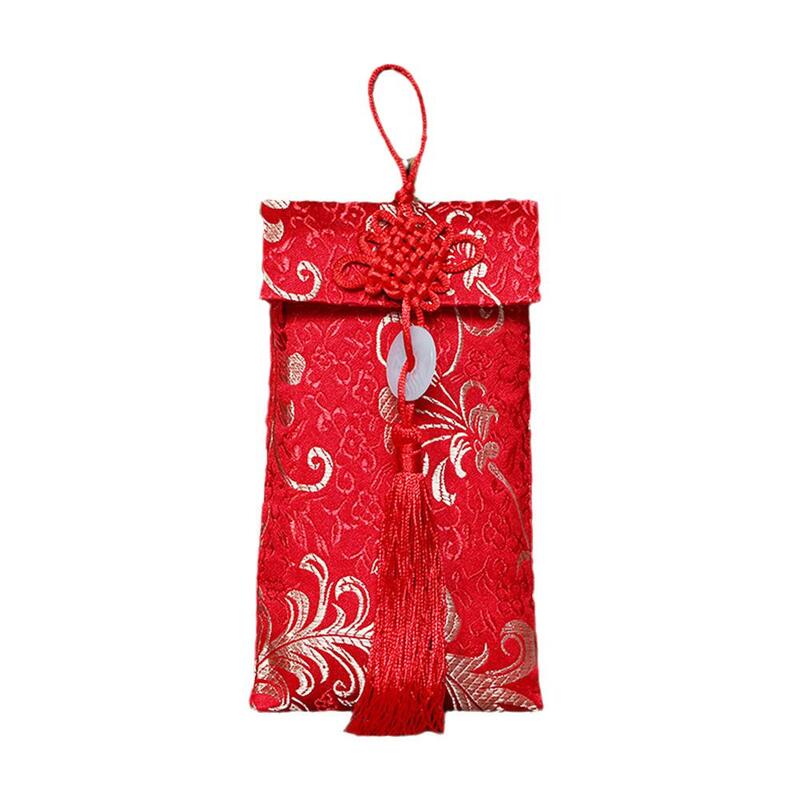 Bolsa de dinero de la suerte tradicional, seda de imitación suave, sobre rojo de Año Nuevo para novia, niños, cumpleaños, Env E6I2