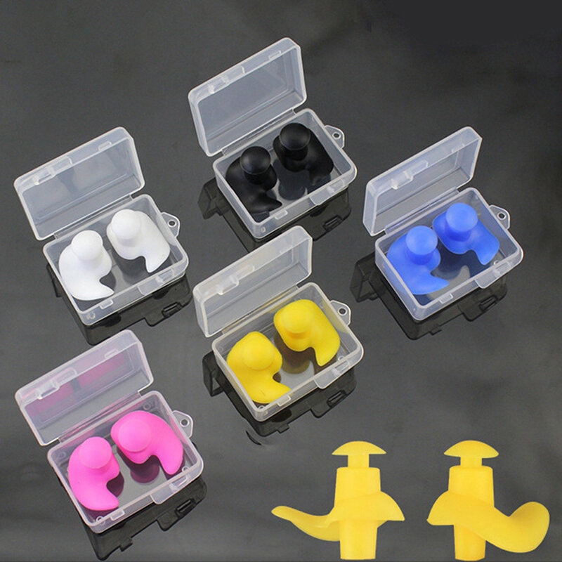 Tampões de silicone macio com caixa de armazenamento Earbud impermeável Protetor de ouvido de banho infantil Tampões de ouvido adultos Acessórios de natação 1 par