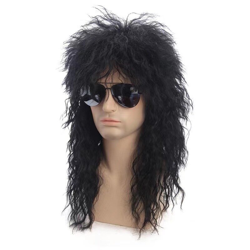 New adhesive free European and American men's fake long curly hair cyberpunk heavy metal Halloween fashion comfort wig headband