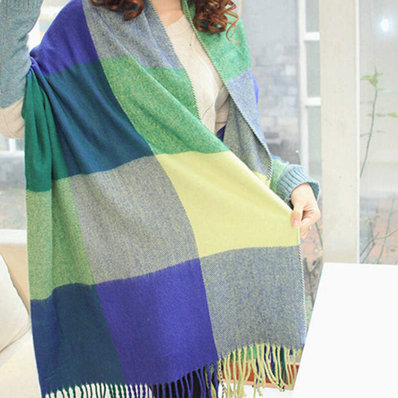 Optique-Écharpe d'hiver chaude pour femme, imprimé à carreaux, châle Pashmina, foulard féminin, couverture, foulard de la présidence, pompon rond