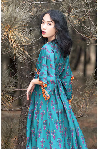 Платье в тайском этническом стиле, женская пляжная юбка в стиле ретро с цветочным принтом Санья Бали