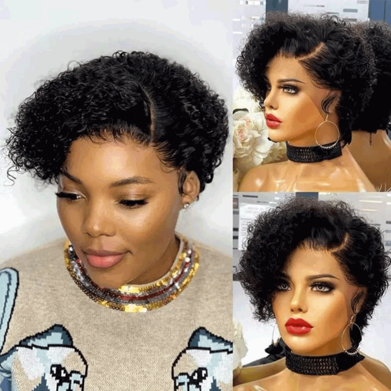  Short Bob Wig Pixie Cut Wig Curly Human Hair Wigs 13x6x1 Lace Front HD Transparent Water Wave Lace Wig Pre plucked Hairline