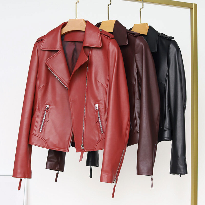 2023 nuovo cappotto di montone genuino di alta qualità femminile primavera autunno giacche in vera pelle donna giacca moto donna F