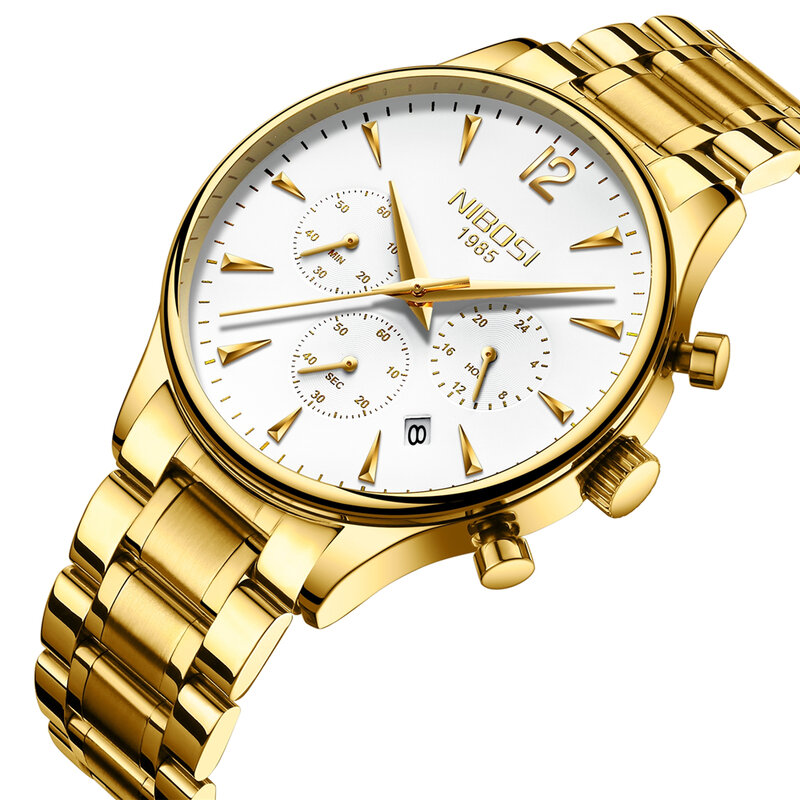 NIBOSI zegarek chronograf kwarcowy wodoodporny kwarcowy złoty męski zegarek na rękę wojskowy zegarek sportowy Relogio Masculino Montre Saat