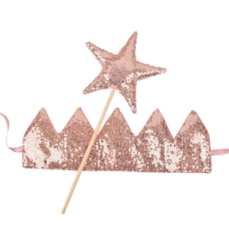 Sparkling Crown Headwear Star Magic Wand Set untuk Pesta Ulang Tahun Baby Shower