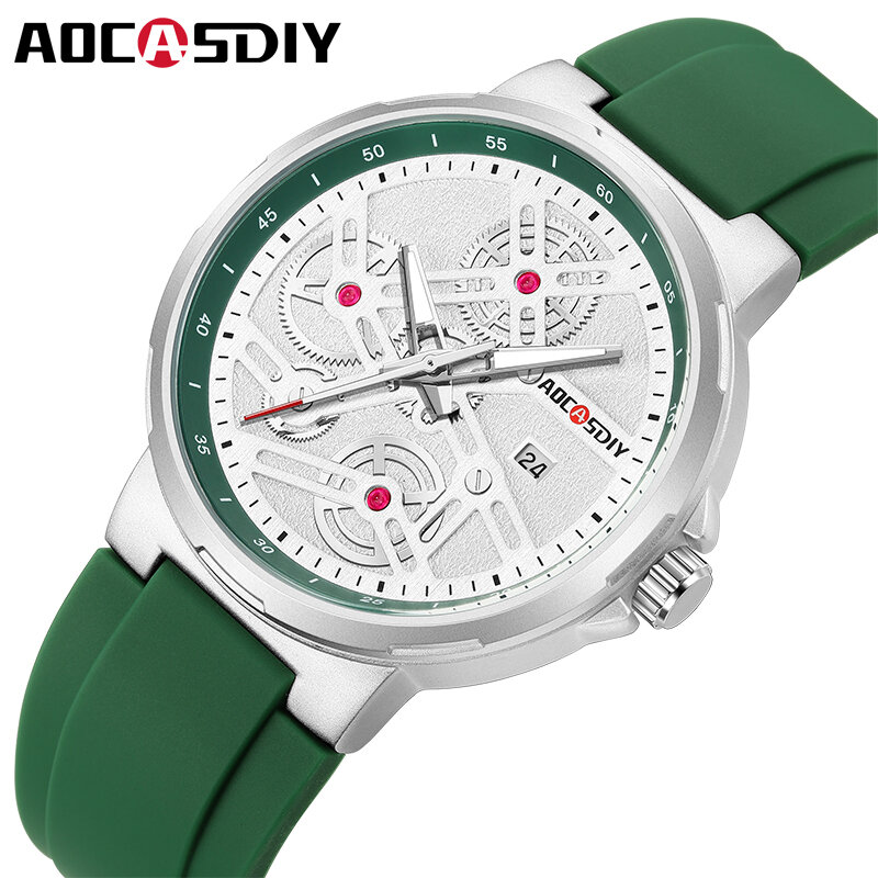 AOCASDIY Luxury Quartz Man Wristwatch Waterproof Luminous Week Date Men Watch Fashion Silicone Watches High Quality reloj hombre