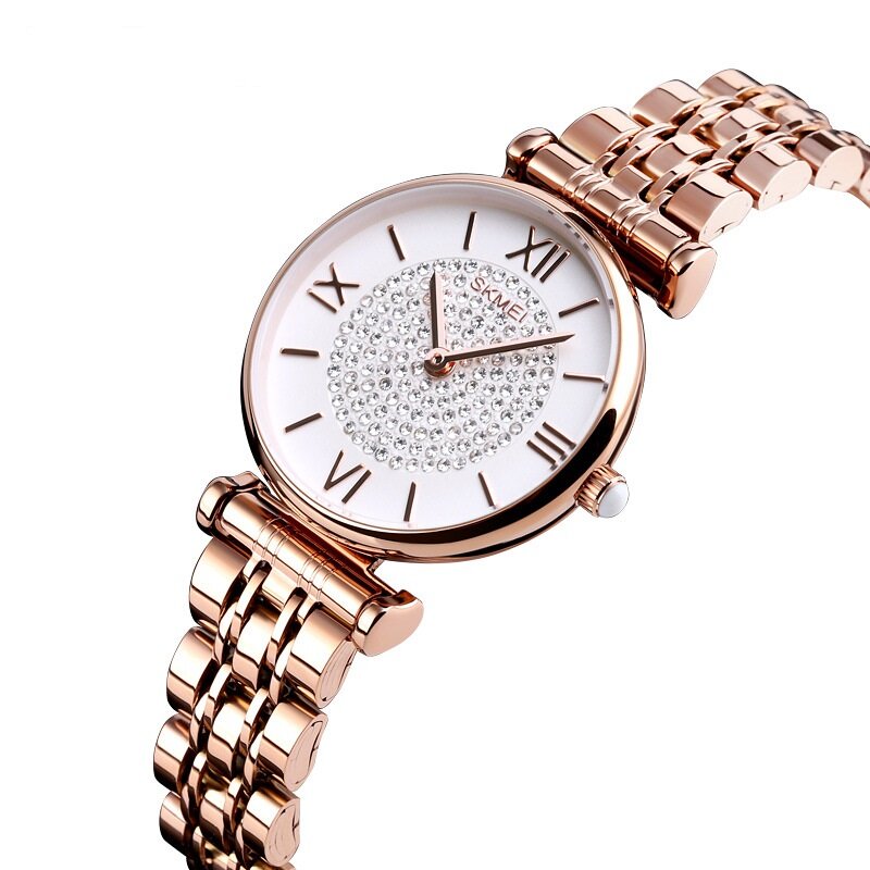 Relojes de cuarzo con diamantes de imitación para mujer, pulsera impermeable con banda de cadena, elegante, a la moda