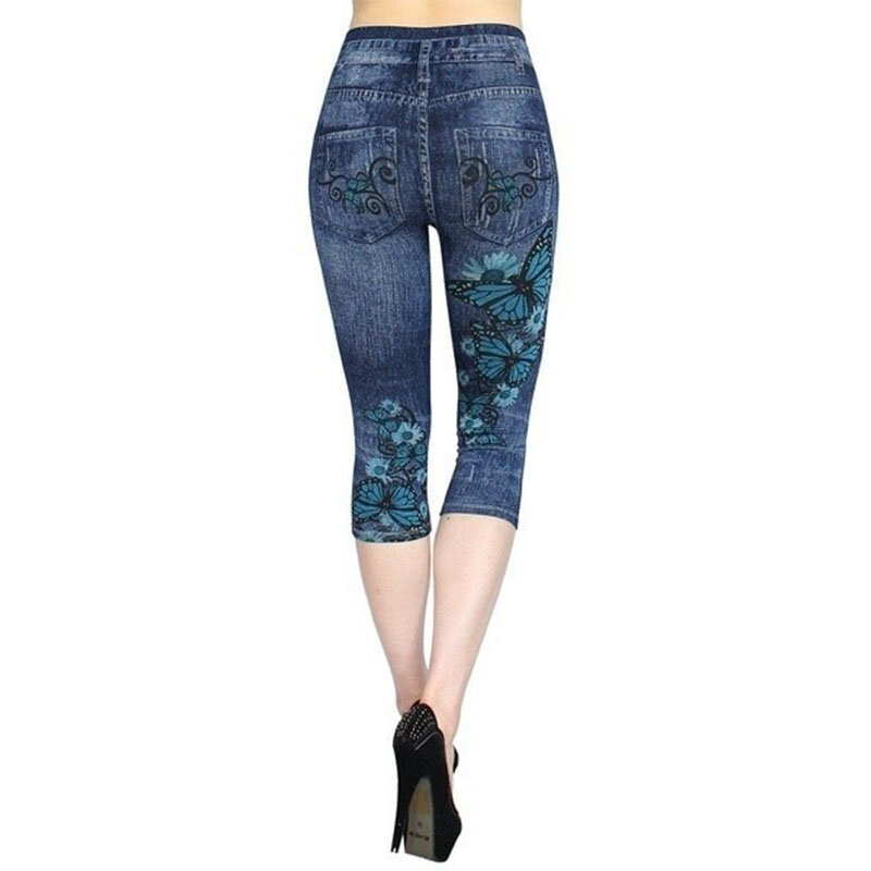 Женские леггинсы большого размера, укороченные штаны с имитацией карманов, новинка 2024, облегающие джинсовые Джеггинсы скинни с ложным карманом