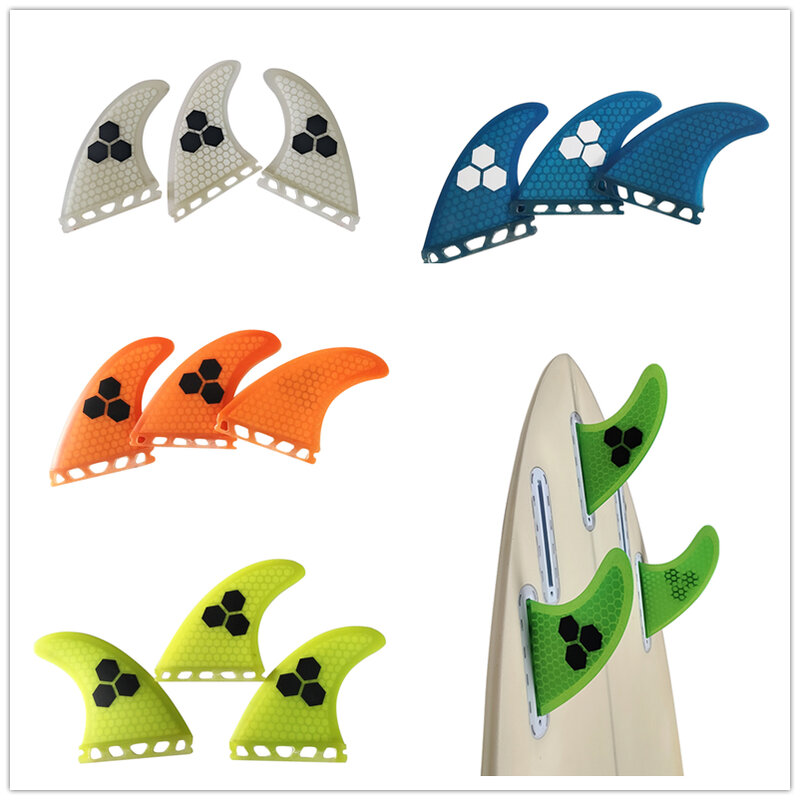 Tri fin set Einzelnen Tabs Flossen S/M/L surf flossen surfbrett fin orange/gelb/blau/grau/grün mit schwarz logo Honeycomb Fiberglas