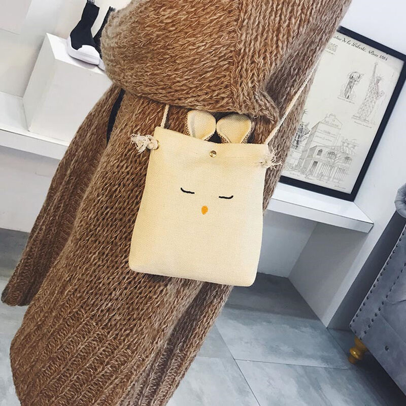 Mini bolso de mensajero cruzado para mujer, monedero de lona con orejas lindas, bolso de hombro informal para damas y niñas, regalos