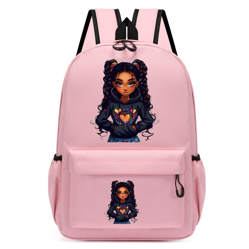 Plecak dla dzieci kręcone czarne dziewczęce torba z nadrukiem plecak do przedszkola torby dla dzieci Cartoon Girl Bookbag Travel Mochila