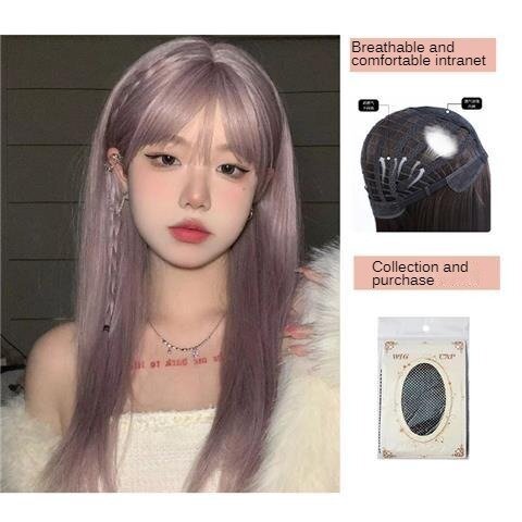 New Cheap Synthetic Blonde Wig Women’s Gray Purple Cosplay Long Straight Hair Natural Simulation Wig Set Temperament Lolita Wigs