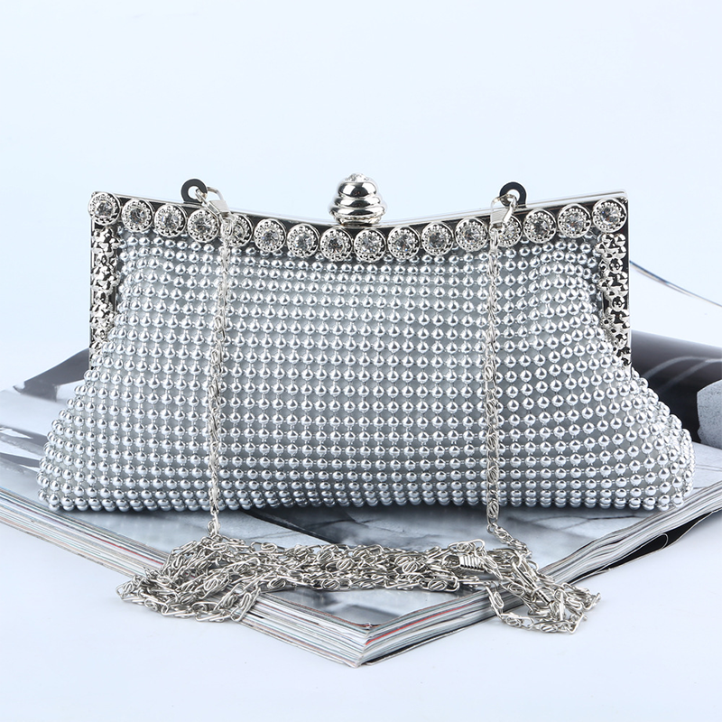 Women's Handbag Luxury Beaded Frame Bag Shiny Rhinestones Hand Bag Evening Party Minaudiere Pocket Elegant Glitter Shoulder Bag