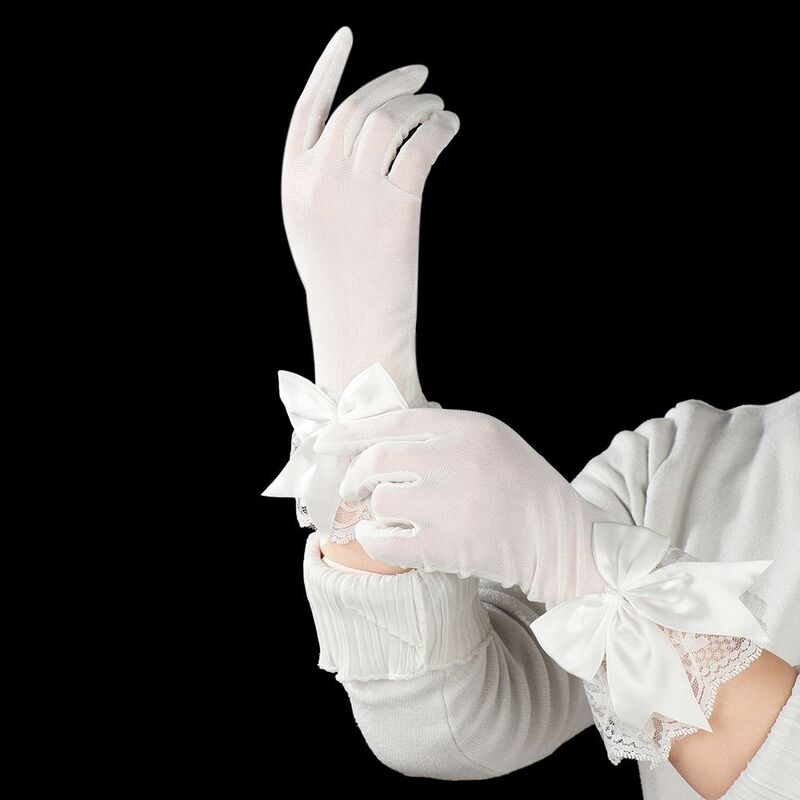 ถุงมือลูกไม้ใส่ขับรถสำหรับเจ้าสาวถุงมือผ้าชีฟองสีขาวสำหรับงานเลี้ยงแต่งงาน