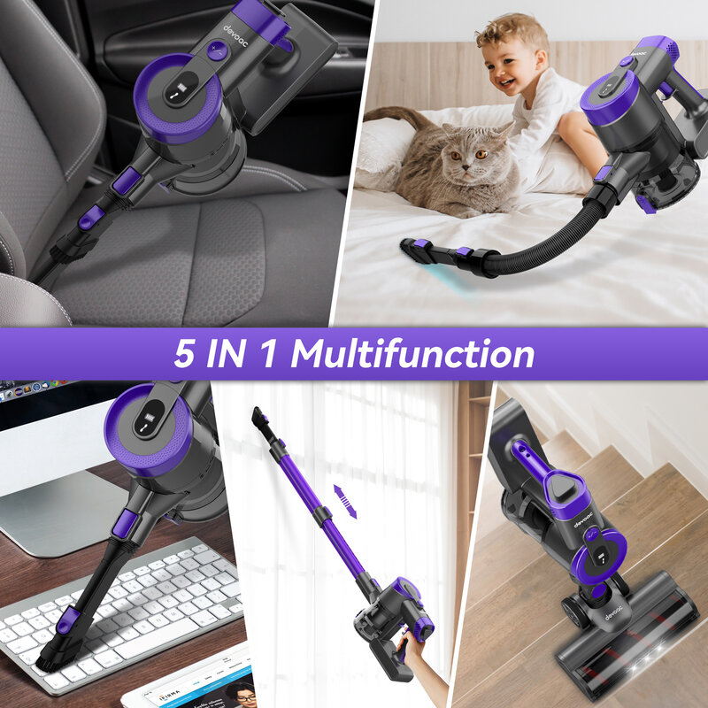 Devoac V90 27KPa 365W Stick Cordless Vacuum Cleaner, up to 45mins Runtime, 9-in-1 Stick Vac for Hardwood Floor Pet Hair Home Car